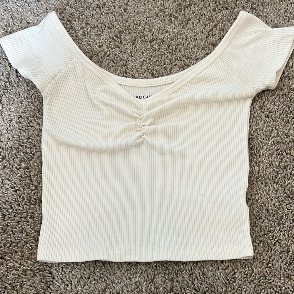 American Eagle Women's Cream Ribbed Top